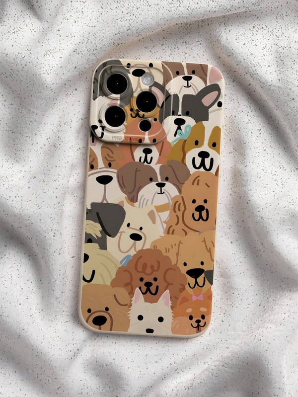 かわいい漫画の犬柄の液体シリコン製スマホケース。全身保護、耐衝撃、落下防止、TPUソフトラバーケース。iPhoneおよびSamsung Galaxyに対応。