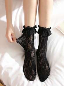 CLAGAINER 4 件/1 件春夏洛丽塔蕾丝女袜，中筒绒袜，短袜