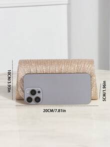 Túi cầm tay đính vải kim loại sang trọng quyến rũ có khóa từ, túi xách dự tiệc thời trang thanh lịch có dây đeo xích, thích hợp cho tiệc sinh nhật, tiệc tùng và đám cưới của phụ nữ - Vàng - Xem 7