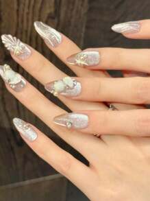 10Pcs Long Stiletto Handmade Press On Nails For Party And Daily Wear,Pink Nails,Pearl Shell Stereo Starfish Cat'S Eye.Long Nail,Easy To Wear 10Pcs Y2K Handmade Press On Nails,Summer Nails ,Summer Style,Suitable For Girls And Women Festivals Parties And Daily Wear Nail Supplies Nails