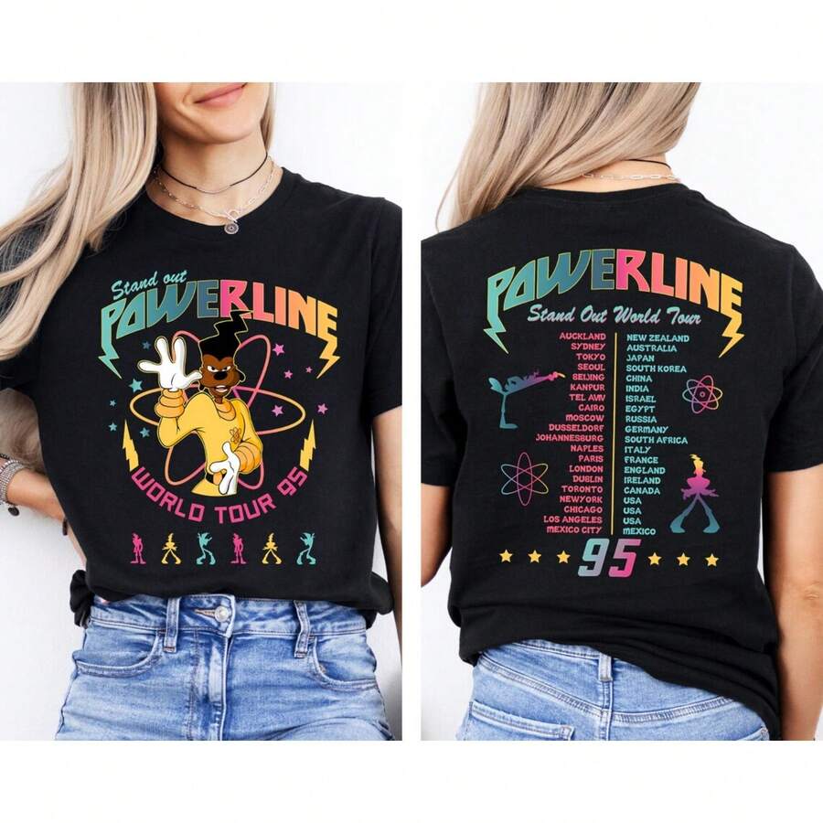100% Cotton Two Sided Powerline Retro 90s Movie T-Shirt, Max Roxanne Powerline Shirt, Disneyland World Tour T-Shirt, Birthday Gift - Màu sắc như hình minh họa - Xem 1