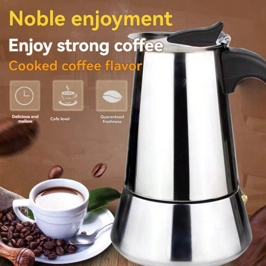 (304L Stainless Steel)9 Cup Moka Pot Percolator Italian Coffee Maker 450ml Stovetop Espresso Moka Stainless Steel Coffee Maker Classic Coffee Maker Suitable For Induction Cooker Ceramic Cooker Belly 2/4/6/9 Cups Optional - Silver - View 1