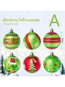 12/6 buc bile de Crăciun cu sclipici roșii și verzi, bile electrolizate pictate manual pentru decorarea bradului de Crăciun, decorare pentru petrecere de Crăciun, ornamente agățate pentru decorarea bradului de Crăciun, accesorii pentru decorarea coroanei de Crăciun