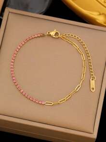 1 szt. Casual Ins 2025 Nowa 18-karatowa złota bransoletka ze stali nierdzewnej o wysokiej ochronie, kolorowa, kryształowa, odpowiednia do codziennego noszenia przez kobiety, uniwersalna, wodoodporna biżuteria, prezent na Walentynki (bez pudełka prezentowego) - Bransoletka z kryształkami - Zobacz 7