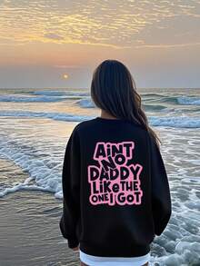 1 pieza Sudadera casual con cuello redondo y estampado para niñas, ropa de estudiante para otoño/invierno, top de manga larga - La serie definitiva de sudaderas con cuello redondo adecuada para toda joven - Negro - Ver 3