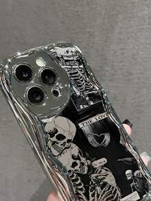 Halloween Theme Skull Pattern Electroplating Cream Soft Protective Case Cute Fashion Mobile Phone Case Compatible With IPhone 16/15/14/13/12/11/Xs Max/Xs/X/Xr Pro Plus ProMax Models, A Perfect Gift For Holidays And Birthdays - 多色 - 查看 5