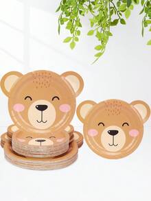 10pcs/20pcs/50pcs Brown Teddy Bear Paper Plates Fun Bear Shaped Birthday Cake Plates Dinner Food Snack Paper Plates Trays And Festive Dinnerware For Picnics Themed Celebrations With Friends And Family Babe Shower Birthday Decorations - Multicolor - View 7