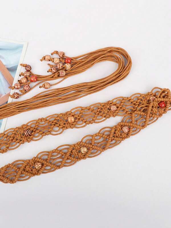 1pc Women's Handwoven Belt, Vintage Casual Waist Chain Decor For Dresses, Boho Style Accessory, Suitable For Autumn/Summer