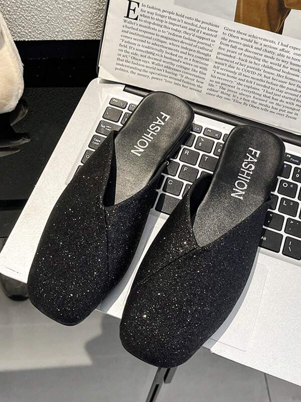 Women's Solid Color Mules, Elegant Square Toe Dress Shoes, Synthetic Leather Upper & Rubber Non-Slip Outsole, Suitable For Indoor & Outdoor, All Seasons, Wholesale & Retail