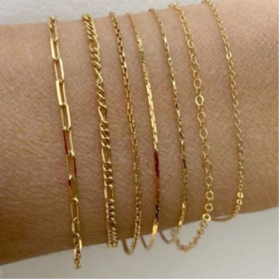 7 件简约多层链条手链套装，适合日常、通勤、派对佩戴