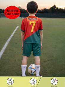 Customized Name/Number/Team Uniform, Portugal National Team, Boys' Sportswear Set, Crew Neck Top And Shorts