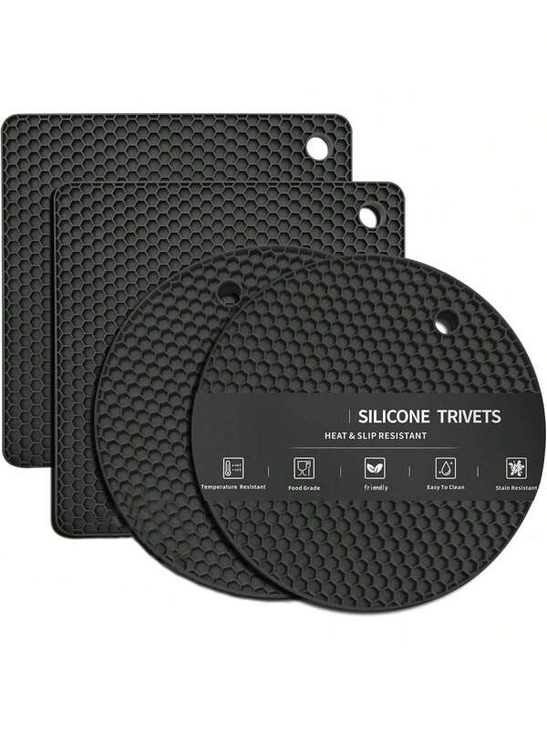 4pcs Black Heat Resistant Placemat Tabletop Coasters,Pack Of 4, Multi-Purpose Silicone Thermal Insulation Pad, Microwave Oven Pad, Kitchen Thermal Pad, Hot Dish Thermal Insulation Pad, Placemat, Suitable For Hot Pot Pots, Bowls, Kitchen Counters, Heat Resistant,Halloween,Trick Or Treat, Oct31