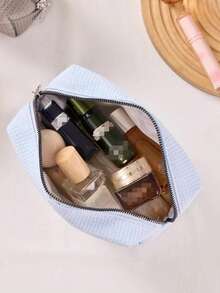 Customized Embroidered Makeup Organizer Pouch, Monogram Waffle Makeup Bag - Monogram Graduation Gift - Bridesmaid Gift, Classic Makeup Bag Perfect For Dorm Life, Customized Embroidered Mesh Makeup Pouch/Toiletry Bag, Essential For Travel & Business, Fashionable Solid Color, Multiple Colors Available, Customized Embroidered Text Or Logo For Corporate Gifts & Team Building