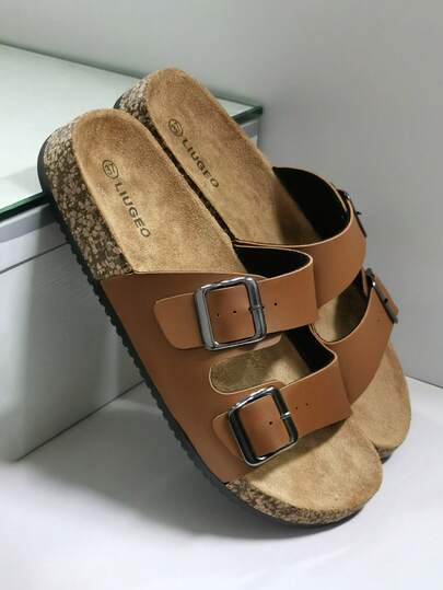 男士夏季双带时尚舒适一脚蹬凉鞋，可调节扣环软木底穆勒鞋，适合男女日常穿着，户外沙滩度假休闲鞋，女士凉鞋