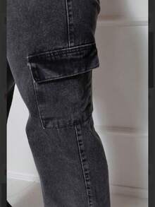 400 Women's Wide Cargo Jeans, Street Fashion, Premium, Graffiti - Xám - Xem 2