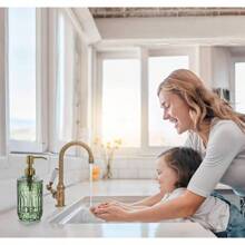 18Oz Green Glass Soap Dispenser With Gold Rust Proof Pump, Refillable Kitchen Soap Dispenser For Dish Soap, Soap Dispenser Bathroom For Hand Soap, Lotion, Body Wash.