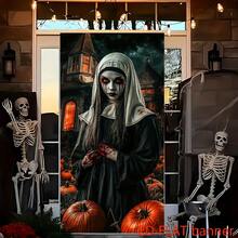 2D plat parfait pour l'ambiance des rassemblements familiaux et la décoration d'Halloween, toile de fond de photomaton d'Halloween avec motifs de citrouilles effrayantes, fantômes et chauves-souris - décoration multifonctionnelle pour fête et événement intérieur/extérieur, en fibre de polyester, sans alimentation électrique, idéal pour la décoration d'Halloween