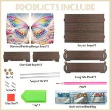 1 件 DIY 钻石画套装 - 花朵和蝴蝶图案木制收纳盒，多功能防尘双盖，适用于珠宝和工艺品整理、桌面装饰、家居完美礼物、圣诞节和万圣节等节日、创意钻石艺术收纳盒 - 黑色 - 查看 7