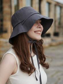 1 件女士新款檐渔夫帽，修脸系带圆脸渔夫帽，时尚大头围，春夏