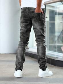 Quần Jeans Denim Thường Ngày Đã Giặt Cho Nam - Màu xám đen - Xem 4