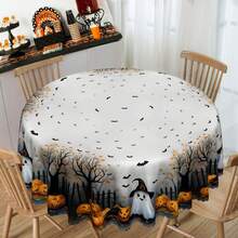 1 件万圣节桌布，南瓜、猫、鬼、蝙蝠，复古风格，圆形和矩形桌布，适合万圣节装饰、秋季装饰、农舍装饰，适合室内外日常聚会、午餐和晚餐使用 - 彩色 - 查看 10