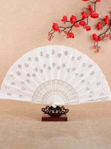 1PC绣花亮片扇孔雀尾亮片扇适用于舞台舞蹈配饰日常家居凉扇居家柜台摆件烫金刺绣礼品扇扇子绣花扇夏季必备凉扇旅行配饰