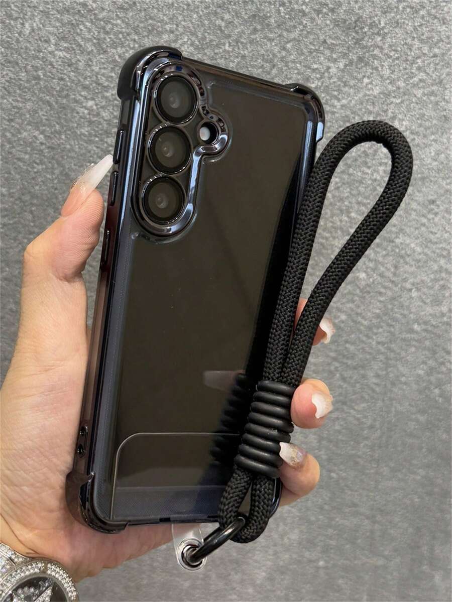 New Four Corners Anti Drop Clear Plating Soft Phone Case With Nylon Rope Space Shell Case Compatible With Samsung Galaxy S25 S24 S23 S22 Ultra Plus A55 A35 5G With Camera Lens Film Protect Luxury Shockproof Cover Perfect Gift