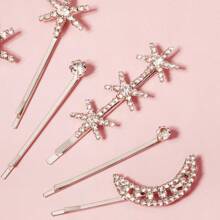 Conjunto de grampos de cabelo com strass em forma de estrela e lua, 2/5/6/7/8/18 peças, acessórios de cabelo para festas de fim de ano para mulheres