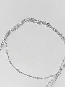 1pc Fashionable Multilayer Metal Disc Tassel Pendant Necklace For Women, Collor Bone Chain, Suitable For Party And Gift - Antique Silver - View 7