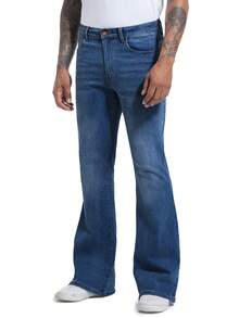 Men's Bell Bottom Jeans 60s 70s Outfits For Men,Mens Bell Bottoms Pants Flare Jeans Light Blue - 深色水洗藍 - 查看 2
