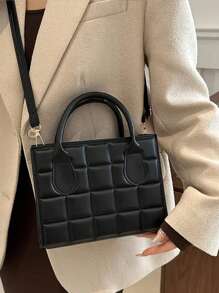 1 pieza Bolso con textura de moda, con relieve en forma de rombo, para uso diario