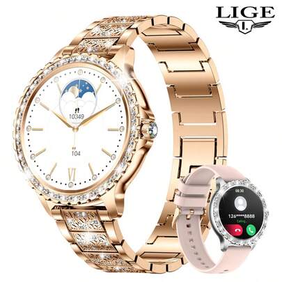  LIGE Women's Smart Watch Menstrual Period Reminder, Weather Forecast, Music Playback, Multiple Sports Modes, Custom Dial Switching, Incoming Calls, Information Reminder, Life Waterproof Multifunctional Elegant And Fashionable Smart Watch Women