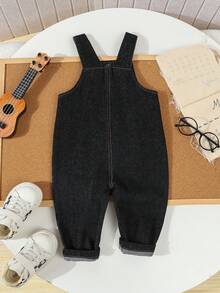 Boys' Casual Black Denim Bib Overalls, Girls' Spring/Autumn Tops & Bib Pants Outfit - Black and White - View 2