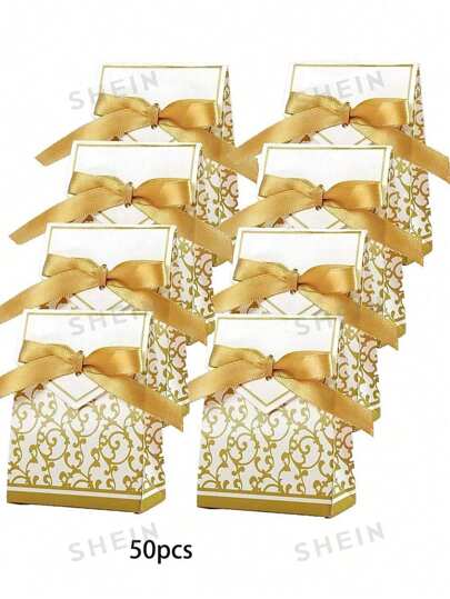 50 elegantes caixas de doces florais douradas - perfeitas para casamentos, festas de aniversário e presentes doces