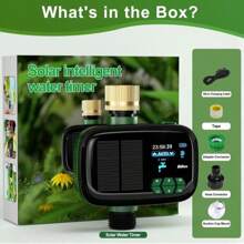 Solar Sprinkler Timer, Water Timer With Brass Inlet, Solar &Amp; Type-C Dual Charging, Auto Irrigation, Manual Watering, Rain Delay, 2000mAh Battery, Ideal For Garden, Lawn, Yard, Pool, Car Wash