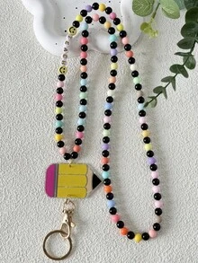 1pc Retractable Lanyards For Id Badges Teacher Lanyard With ID Holder Acrylic And Wooden Beaded Lanyard For Keychain Personalized Gift For Women Car Accessories Bag Charm School Bag Charms Car Accessories Friend Sister Gift Ideas - Multicolor - View 18