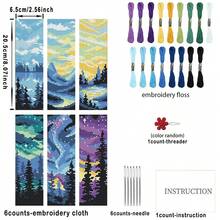Kit de marcadores de ponto cruz com tema de paisagem azul 6 peças - Conjunto de marcadores de ponto cruz com cenário natural - Inclui 6 tecidos de ponto cruz impressos, fio dental suficiente, ferramentas de costura (cor aleatória) e instruções em inglês - Fácil de operar, adequado para iniciantes e amantes do artesanato - Pode ser usado como marcadores e decoração de casa, presentes - Multicolorido - Ver 2