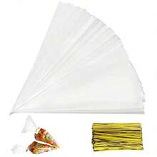1 个透明聚丙烯锥形袋，带金属金色扭结，透明三角形礼品袋，用于糖果零食，多功能塑料包装，用于节日礼品和糖果自助餐 - 無色 - 查看 10
