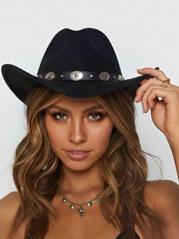 Western Cowboy Hat For Men Women Classic Roll Up Fedora Hat With Buckle Belt