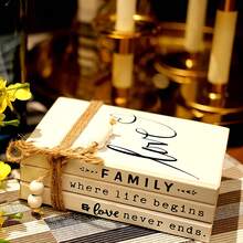 قطعة واحدة من مجموعة كتب زخرفية خشبية، كتب مزيفة ريفية بلون أبيض وأسود مشوه مزينة بخرز وشرابات، مصنوعة يدويًا من خشب الأرز مع شعارات إلهامية، بشكل مستطيل قابل للتثبيت، مناسبة لطاولة القهوة والمدفأة والرف والصينية وغرفة المعيشة ومكتب المنزل والمكتب والدراسة والرف الكتب والعرض على الطاولة، هدية عيد الميلاد والزفاف والاحتفال بالمنزل الجديد، بطراز قديم وحديث وبسيط وفني ديكو، ديكور منزلي عام - متعدد الألوان - مشاهدة 10