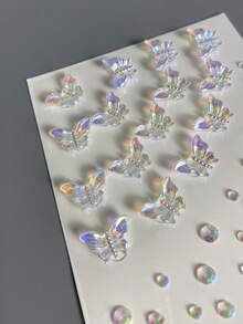 1片自粘蝴蝶水钻脸贴，3D立体临时贴纸，适用于眼部、指甲、面部DIY化妆、身体装饰，适合派对聚会、演唱会妆容、面部装饰等。 - 彩色 - 查看 3
