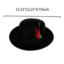 Mens Black Retro Fedora Hat With Artificial Feather Vintage Wool Felt Top Hats For Fall Winter - 藏蓝色 - 查看 3