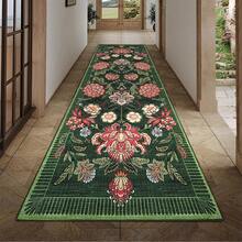 Plant Print Carpet Vintage Floral Carpet Anti-Fouling Anti-Slip Low Pile Foldable Thin Carpet Vintage Decorative Carpet For Bedroom Dining Room Office Corridor - 綠色 - 查看 6