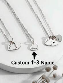 1-3 Names Heart Pendant Necklace - Customized Cyrillic Engraved Jewelry, 18K Gold Plated 316L Stainless Steel, Unisex, Personalized Couples/Family Gift, Valentine's Day & Mother's Day Gift, Free Engraving