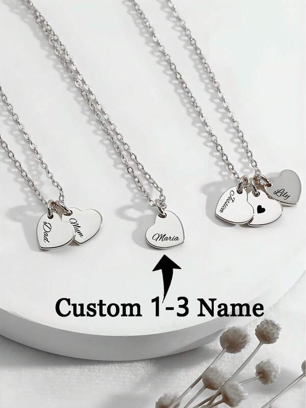 1-3 Name Heart Pendant Necklace- Custom Cyrillic Engraved Jewelry , 18K Gold Plated 316L Stainless Steel Jewelry For Women/Men, Personalized Couple/Family Gift, Valentine's & Mother's Day Present Free Engraving