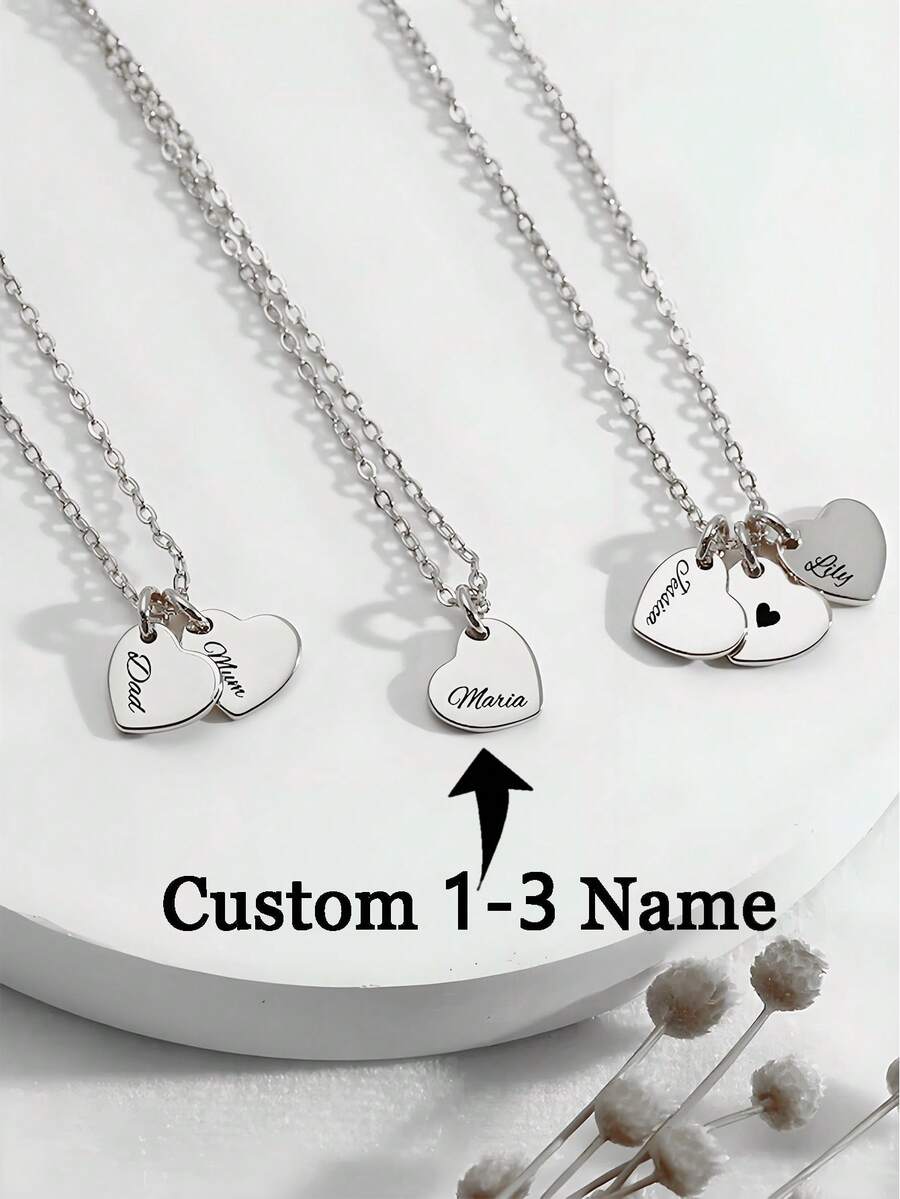 1-3 Names Heart Pendant Necklace - Customized Cyrillic Engraved Jewelry, 18K Gold Plated 316L Stainless Steel, Unisex, Personalized Couples/Family Gift, Valentine's Day & Mother's Day Gift, Free Engraving
