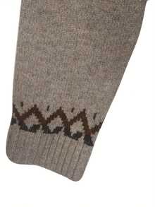 Women's Knitted Long Sleeve Regular Length Ribbed Knit Sweater With Fair Isle Pattern Cardigan - Maroon - View 4