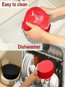 适用于 3-5 夸脱的空气炸锅硅胶内衬、易燃烘焙纸替换件、可重复使用的烤箱配件烤盘、空气炸锅烤盘专用烧烤盘可重复使用的碗烘焙防粘垫厚硅胶烤盘、可重复使用的硅胶空气炸锅内衬 - 不粘、易于清洁的烤盘、黑色、红色或灰色，带凸起边缘