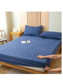 Waterproof Mattress Cover With Queen Size Pillowcase - Blue - View 2