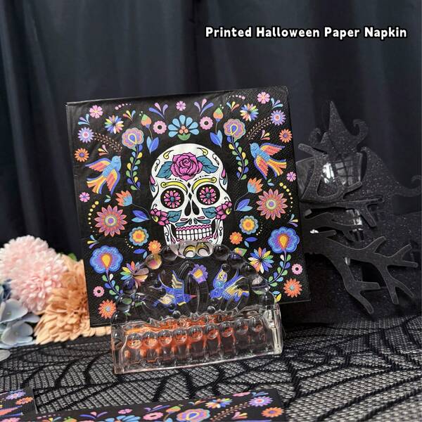20/40/60 piezas Servilletas de papel con patrones de flores y pájaros de colores con calaveras, de 13*13 pulgadas, 2 capas, servilletas decorativas impresas para Halloween, decoración de mesa y comida para fiestas de Halloween, suministros para fiestas de Halloween